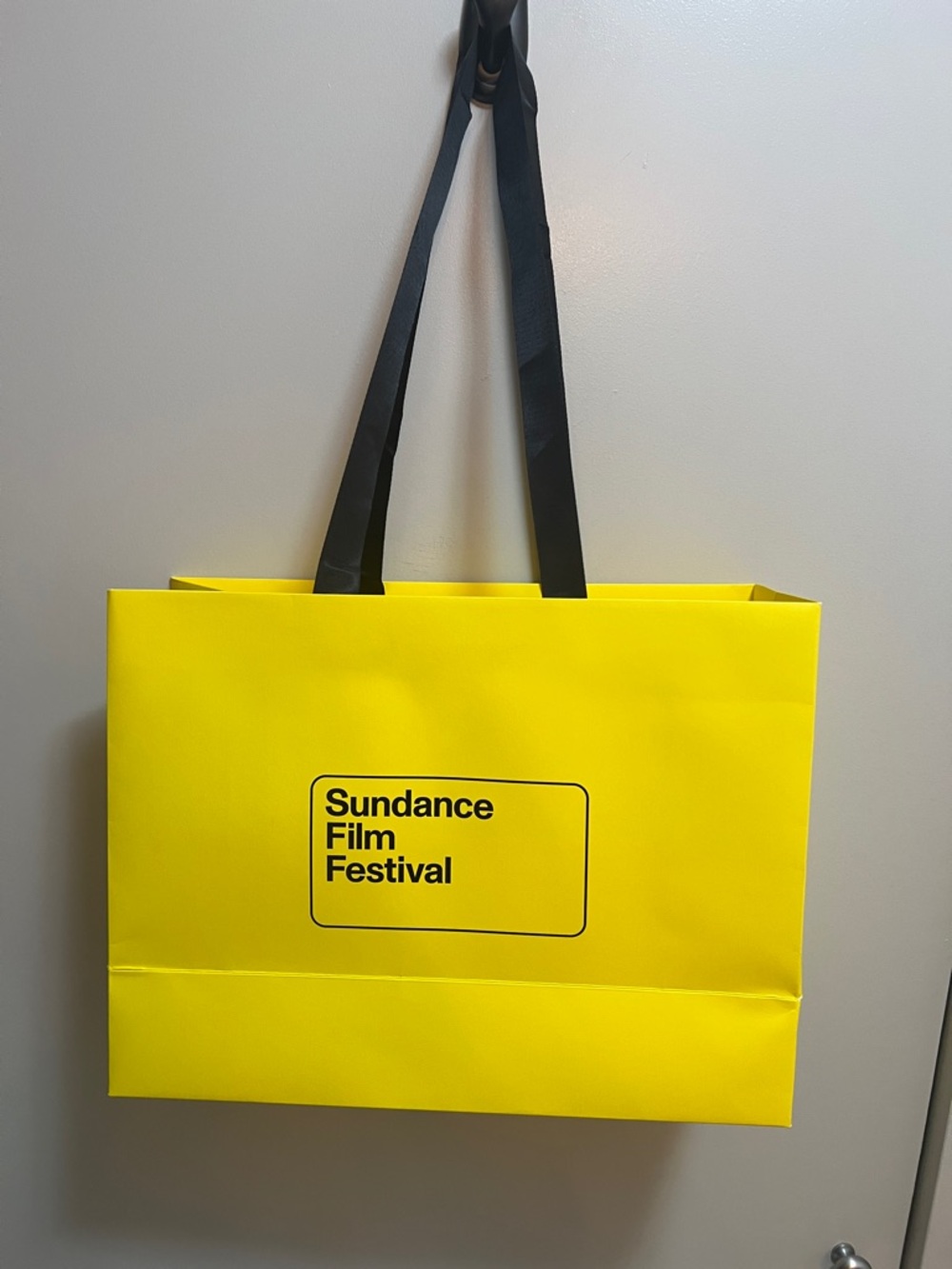 Sundance Film Festival Yellow Paper Tote Bag with Black Ribbon Handles